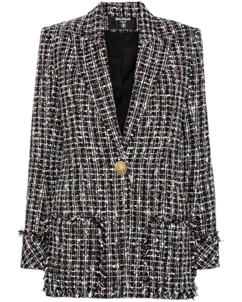 Balmain Einreihige Tweed-Jacke - Schwarz Schwarz