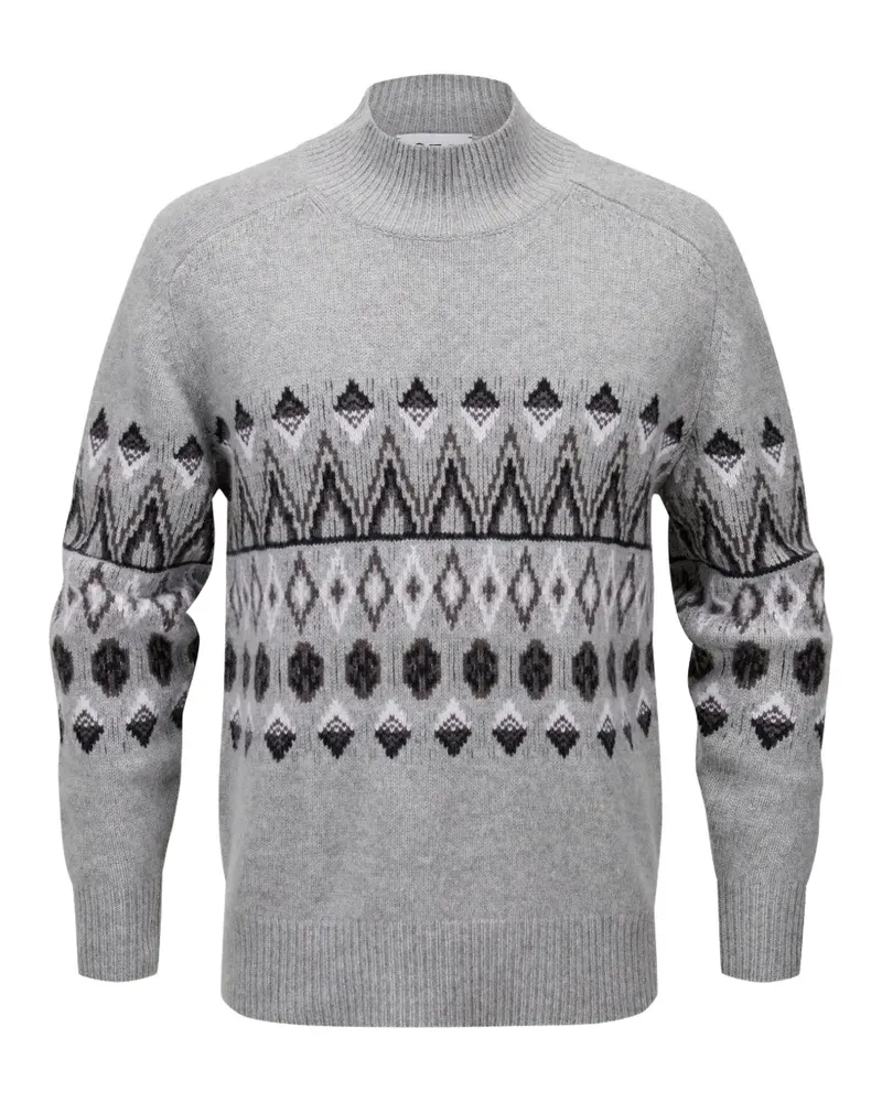 FTC Cashmere Fair-Isle-Pullover mit Stehkragen - Grau Grau