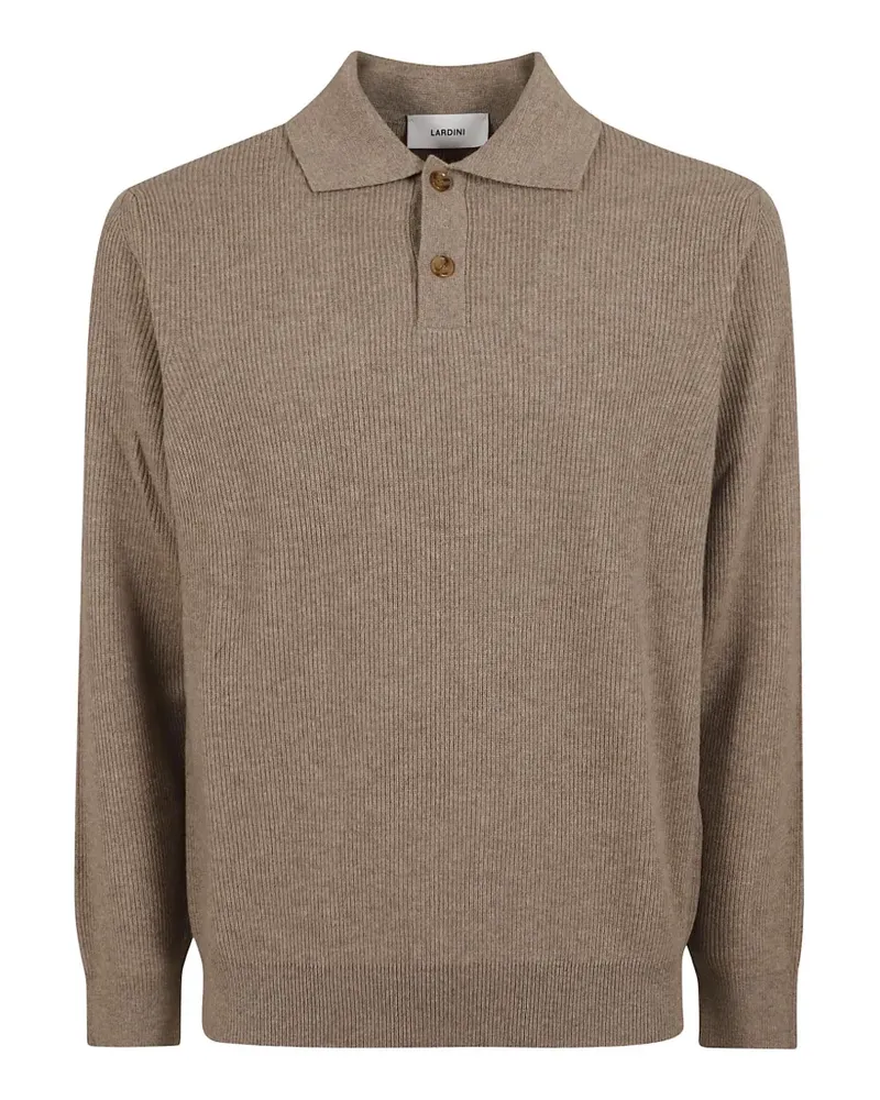 LARDINI Gerippter Langarm-Pullover mit Polokragen - Nude Nude