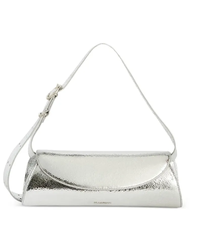 Jil Sander Kleine laminierte Cannolo Schultertasche mit Riss - Silber Silber