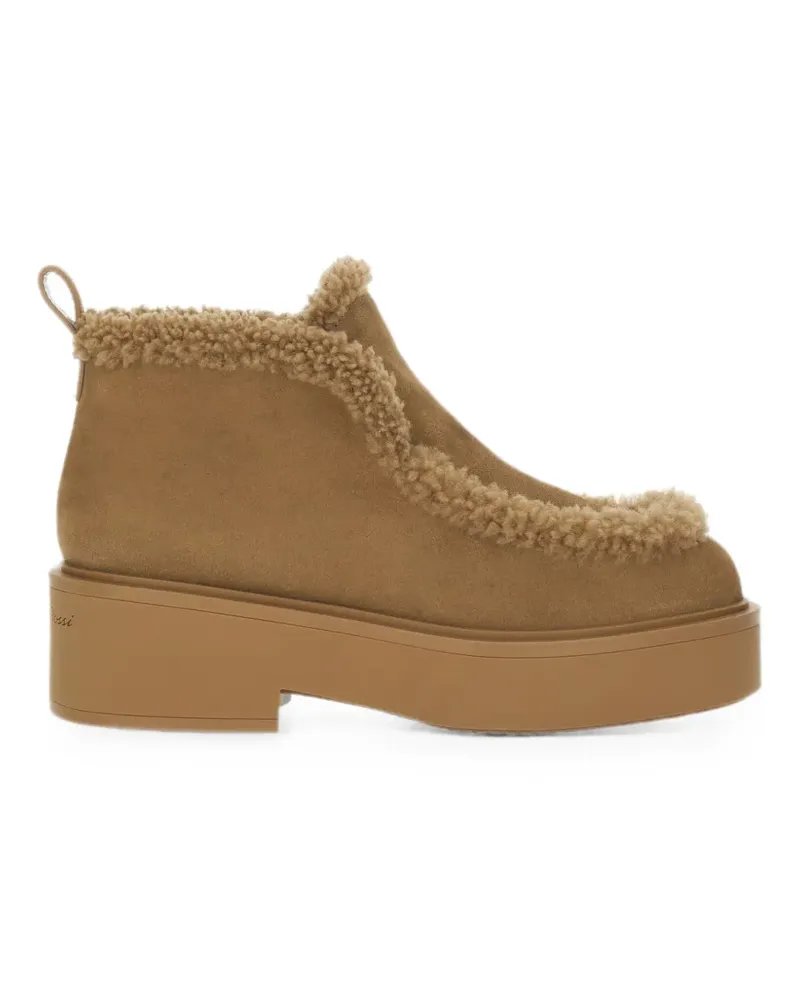 Gianvito Rossi Wildlederstiefel mit Shearling-Borte - Nude Nude