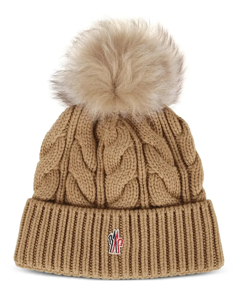 Moncler cable-knit pompom beanie hat - Nude Nude