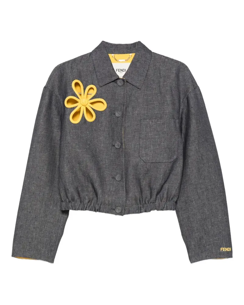 Fendi flower-appliqué cropped jacket - Blau Blau