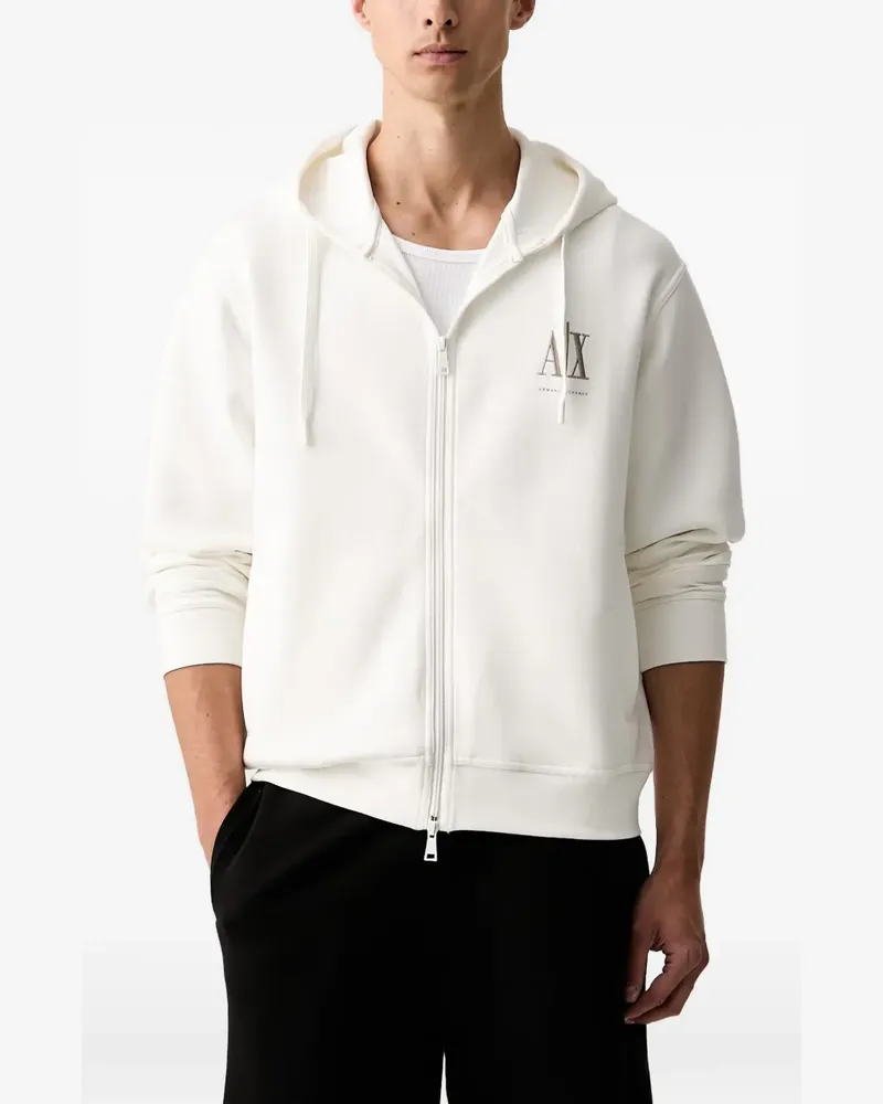 Armani Exchange logo-embroidered zip-up hoodie - Weiß Weiß
