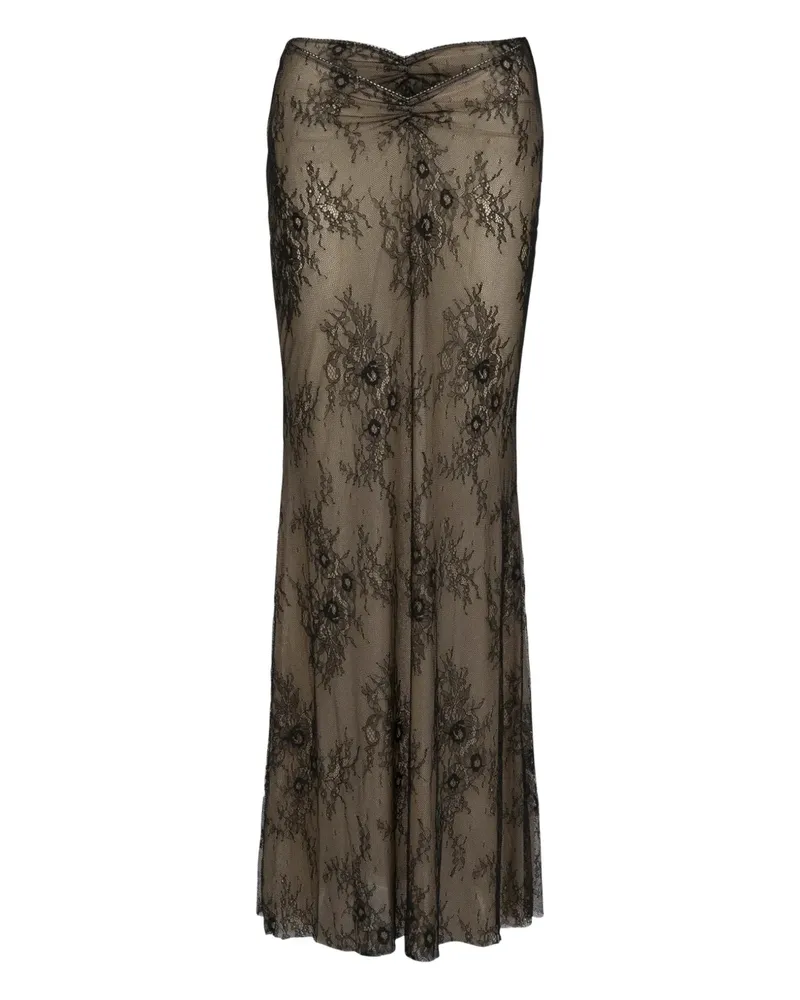 BANANHOT Balena lace maxi straight skirt - Schwarz Schwarz