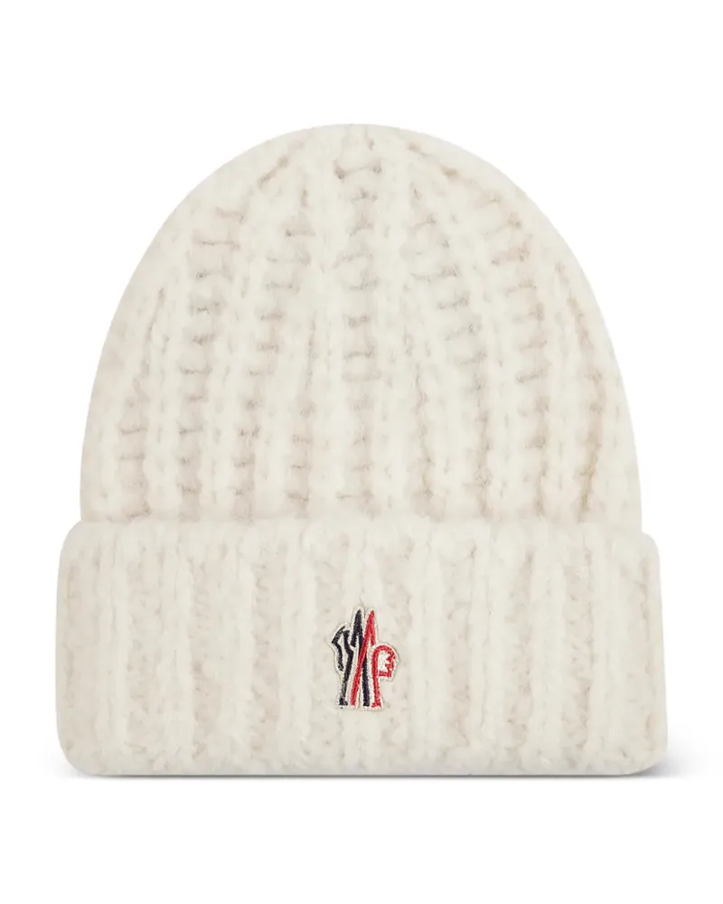 Moncler logo-patch beanie hat - Nude Nude