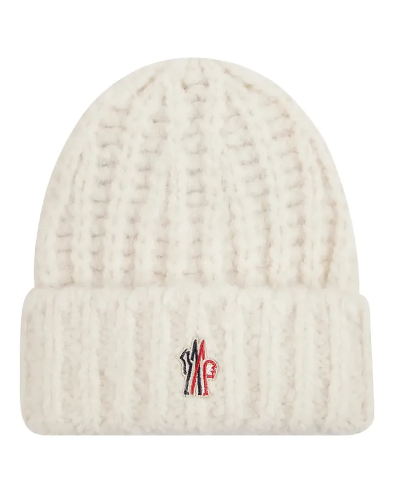 Moncler logo-patch beanie hat - Nude Nude