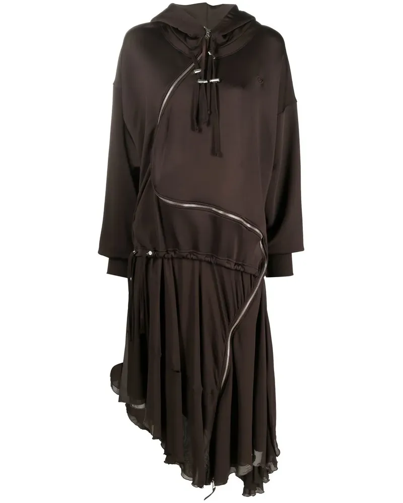 Diesel D-Abanazip Kapuzenkleid mit Chiffoneinsatz - Braun Braun