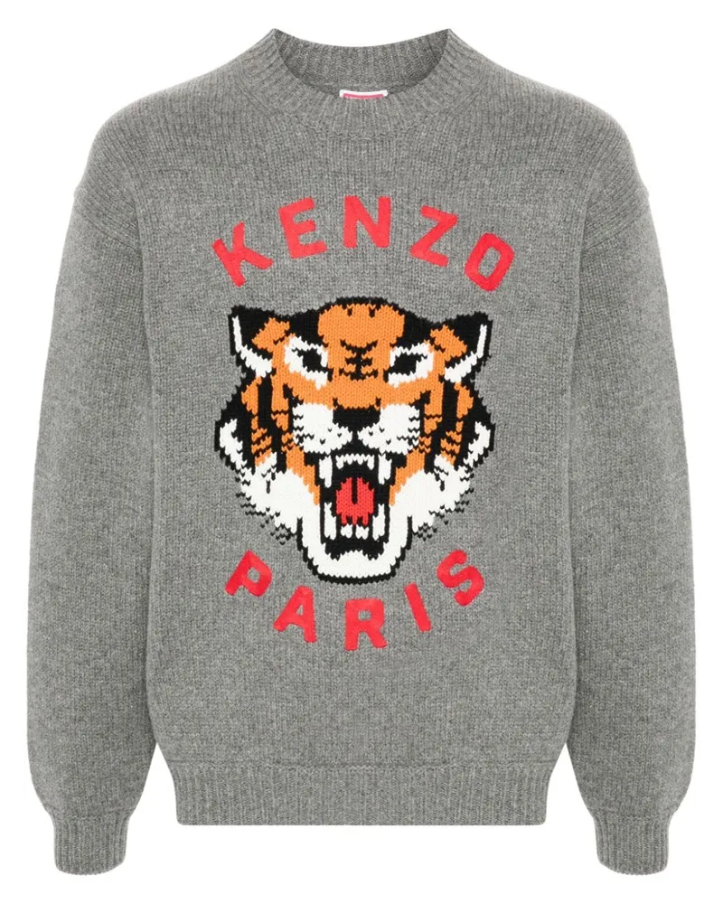 Kenzo Lucy Pullover mit Tiger-Intarsie Grau