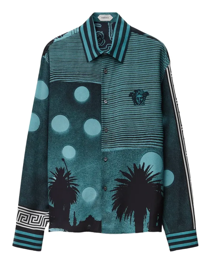 Versace printed silk crêpe-de-chine regular shirt - Blau Blau