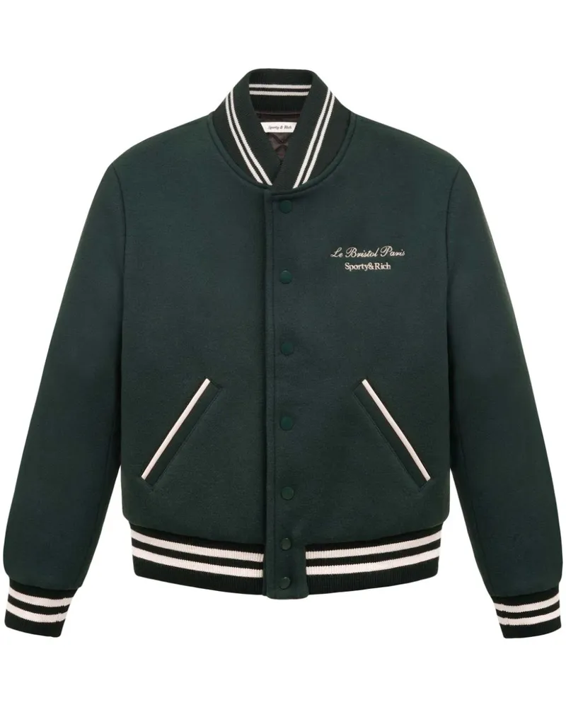 SPORTY & RICH Faubourg Collegejacke aus Wolle Grün