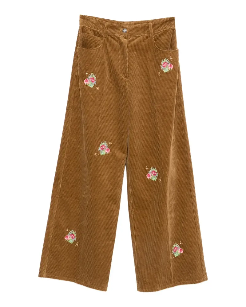 forte_forte Hose aus Cord mit Blumenstickerei - Braun Braun