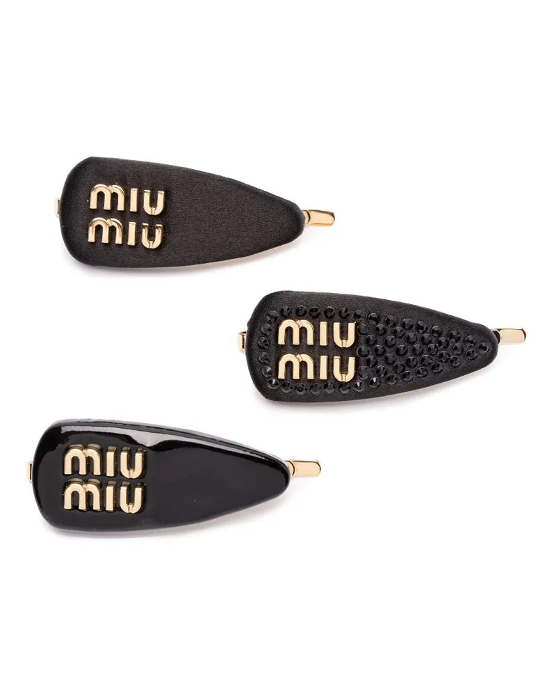 Miu Miu Haarspangen mit Logo (3er-Set) - Schwarz Schwarz