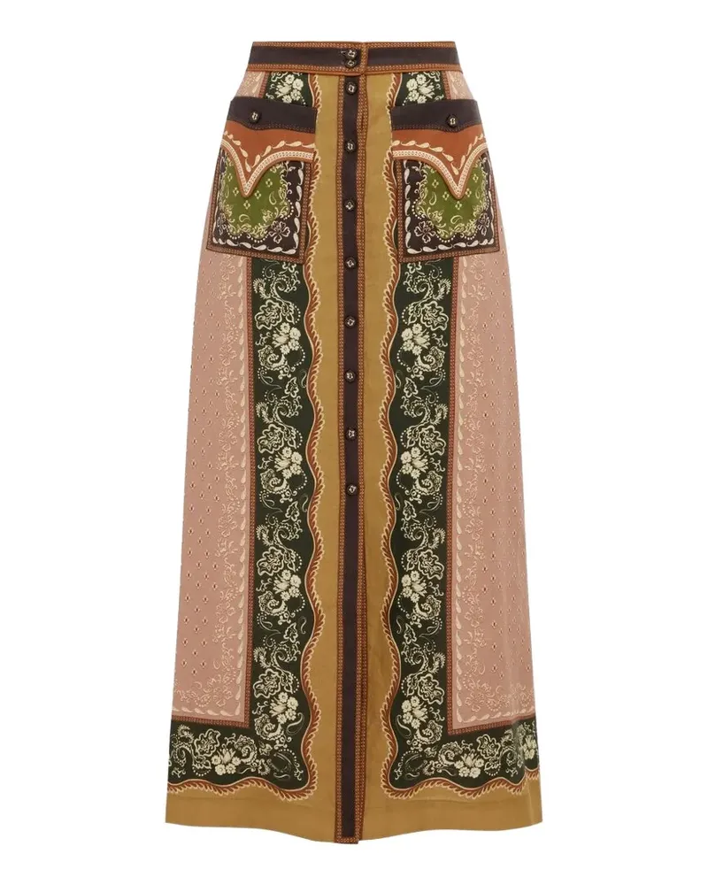 ALEMAIS Darcey Midirock in A-Linie mit Blumenprint - Nude Nude