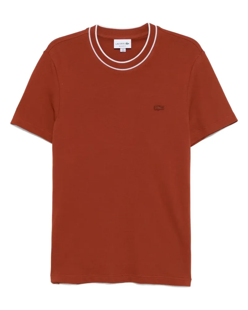 Lacoste Piqué T-Shirt mit gestreiftem Kragen - Braun Braun