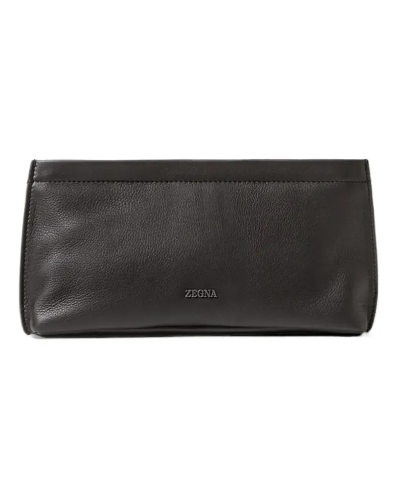 Ermenegildo Zegna logo-plaque leather clutch bag - Braun Braun
