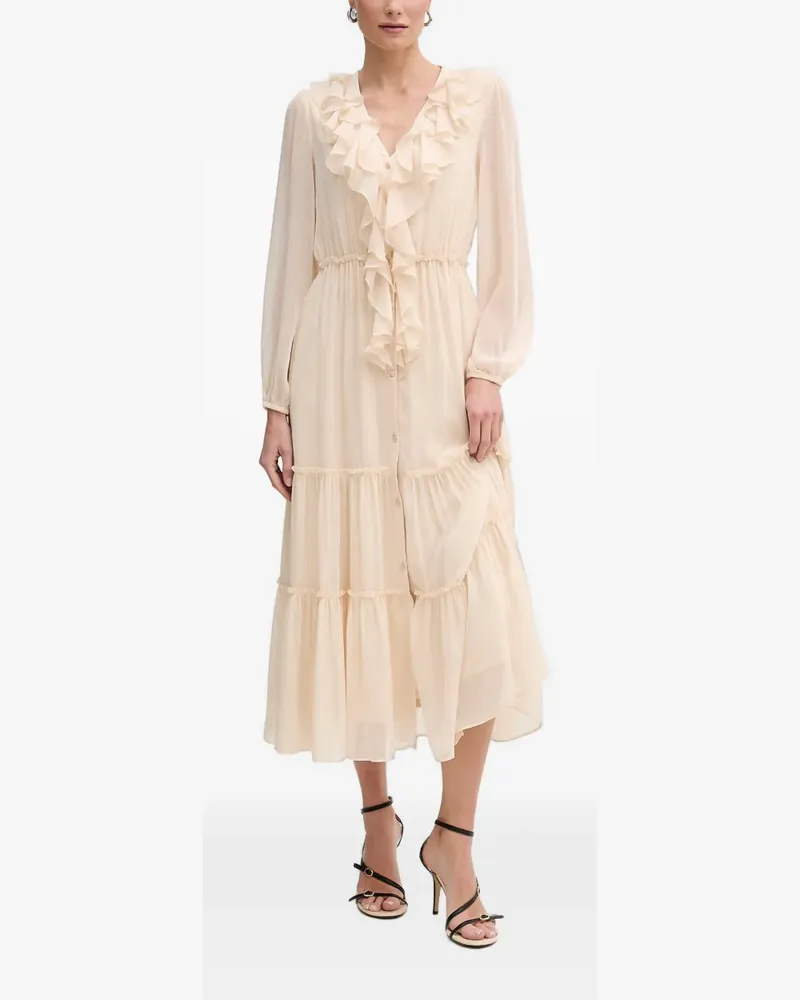 Morgan Gestuftes Midikleid mit Rüschen - Nude Nude