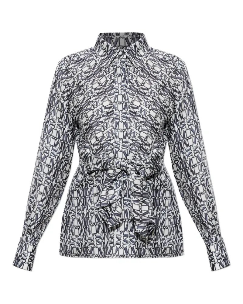 Max Mara monogram-print tie-waist blouse - Weiß Weiß