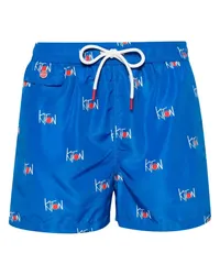 Kiton Badeshorts mit Logo-Print Blau