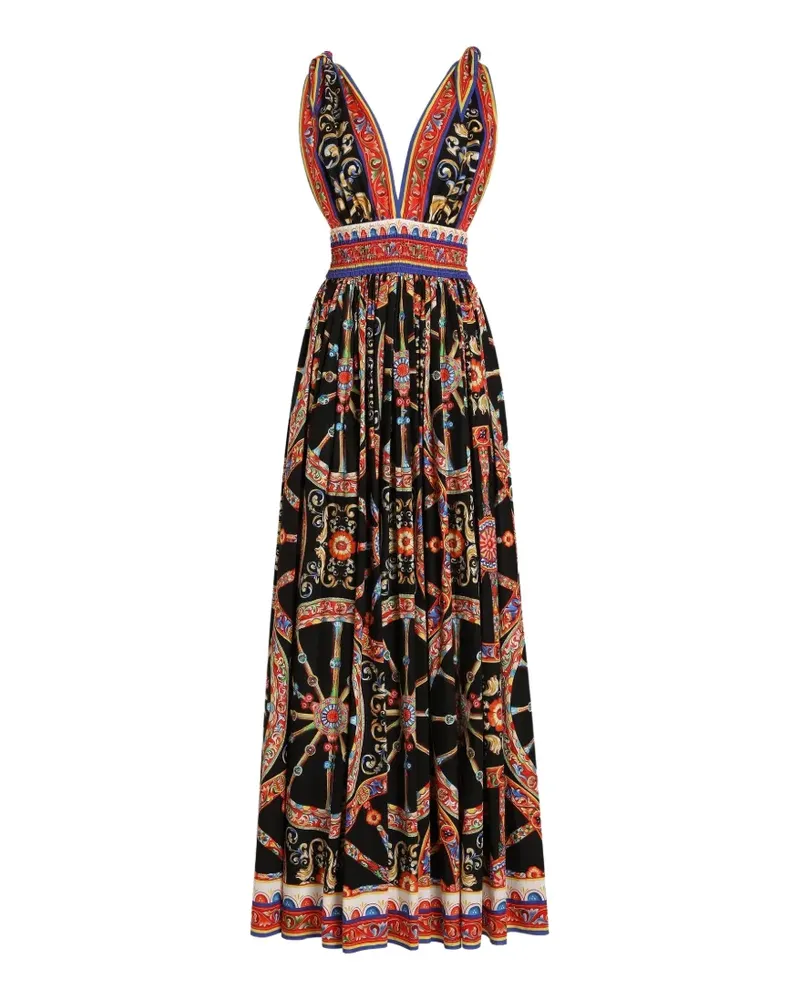 Dolce & Gabbana Langes Kleid mit Carretto-Print - Schwarz Schwarz
