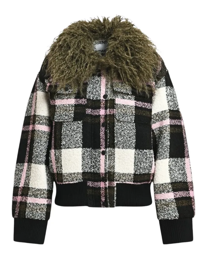 Essentiel Karierte Jacke mit Kragen aus Faux Fur - Schwarz Schwarz