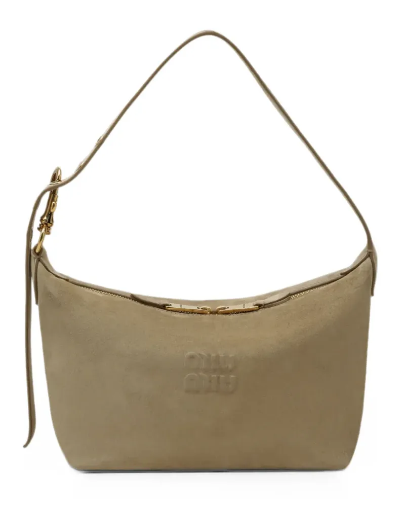 Miu Miu Spirit logo-embossed suede shoulder bag - Nude Nude