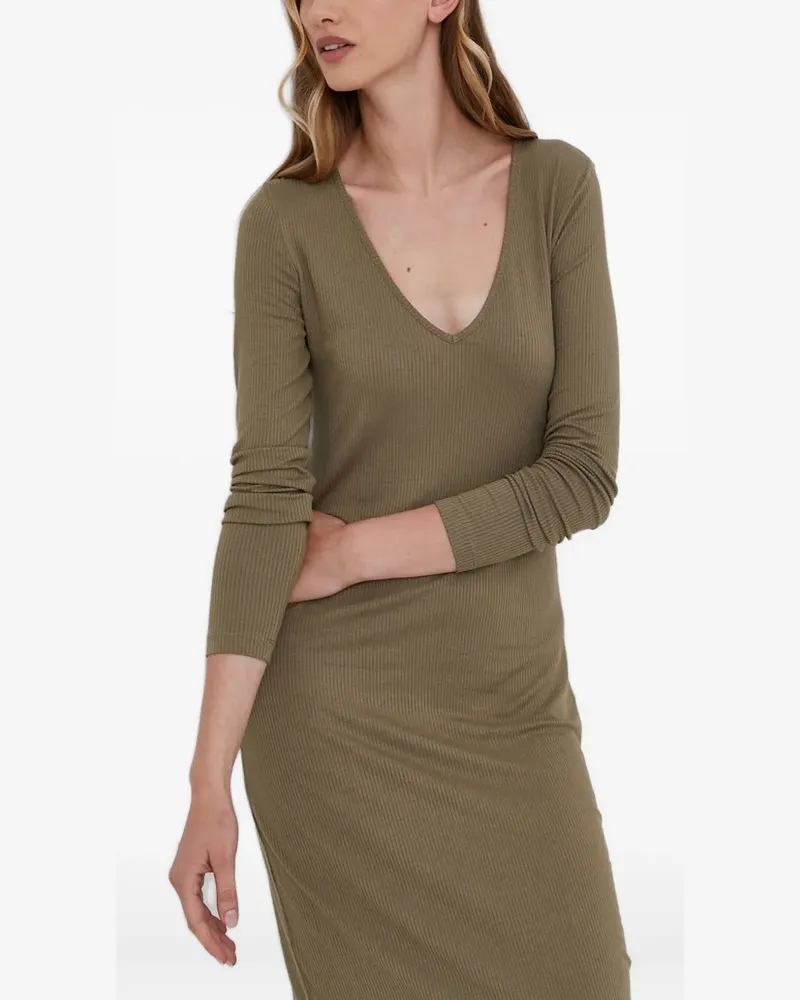 Samsøe & Samsøe Geripptes Maxikleid mit V-Ausschnitt - Grün Grün