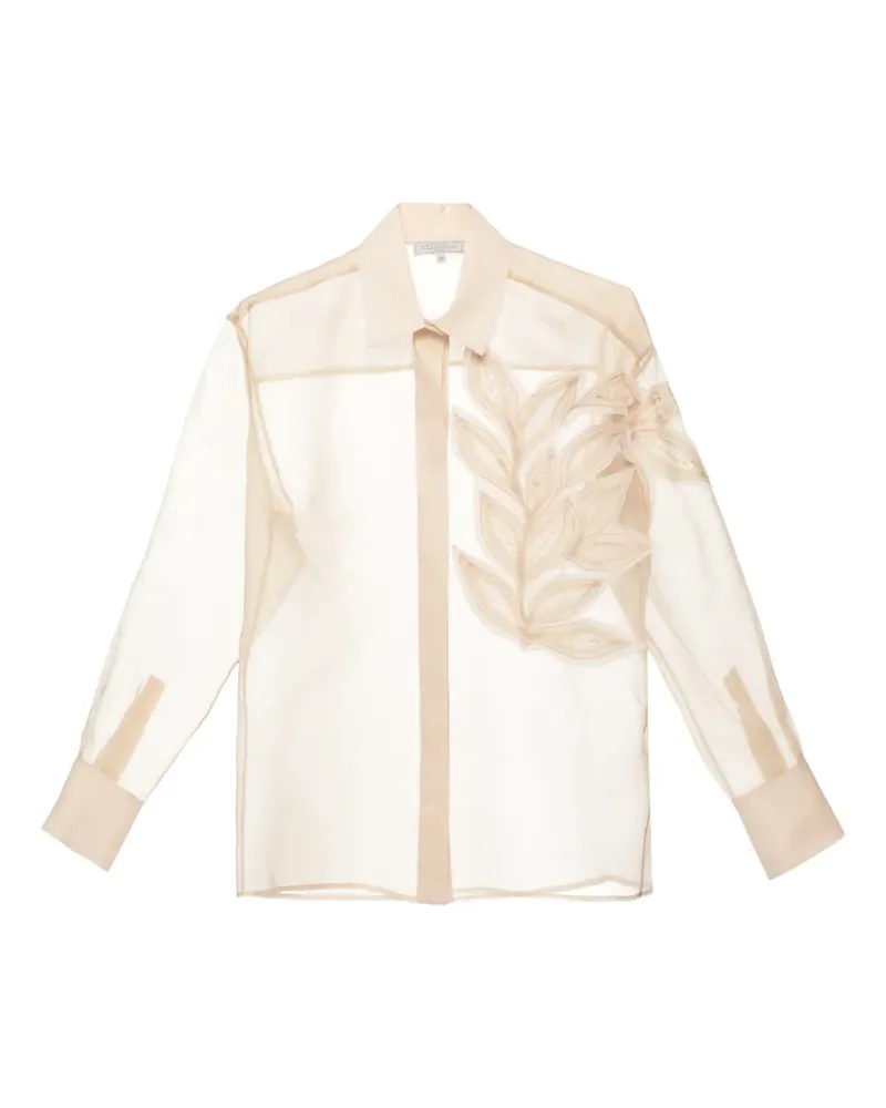Antonelli Firenze leaf-appliqué sheer shirt - Nude Nude