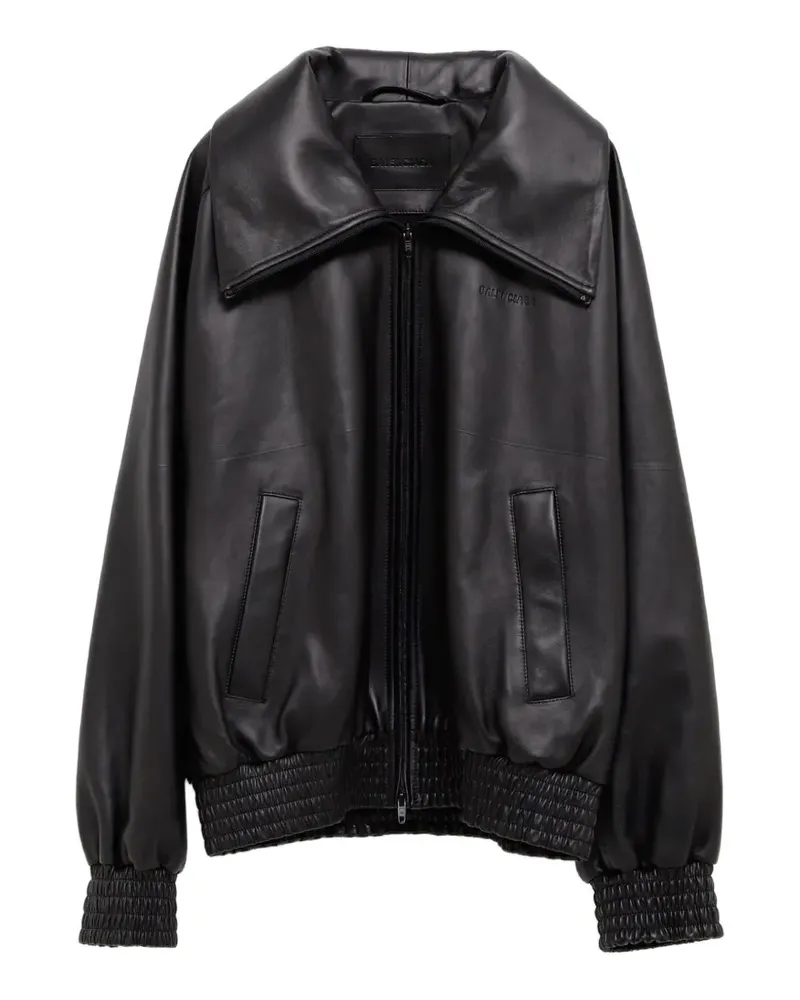 Balenciaga Lederjacke mit Logo-Prägung - Schwarz Schwarz