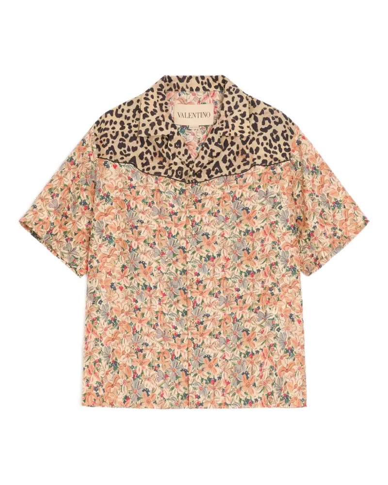 Valentino Garavani bowling shirt in silk poplin with Fauve Eclat Animalier and Papier floral prints - Nude Nude