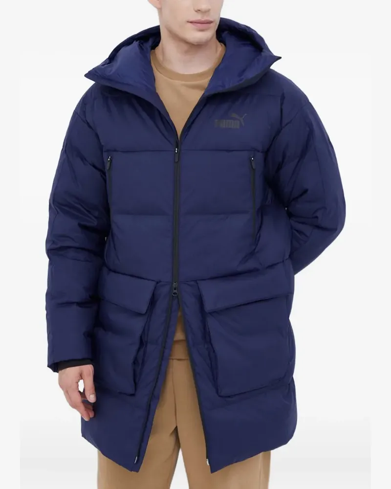 Puma logo-print hooded coat - Blau Blau