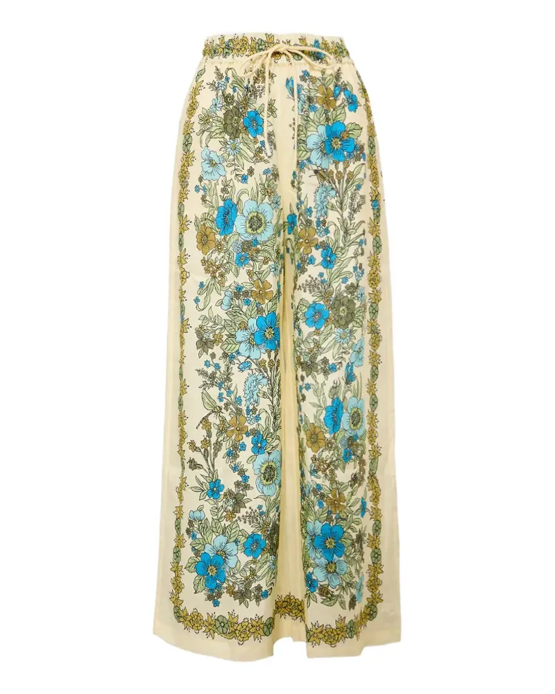 ALEMAIS Sophia floral-print linen trousers - Nude Nude
