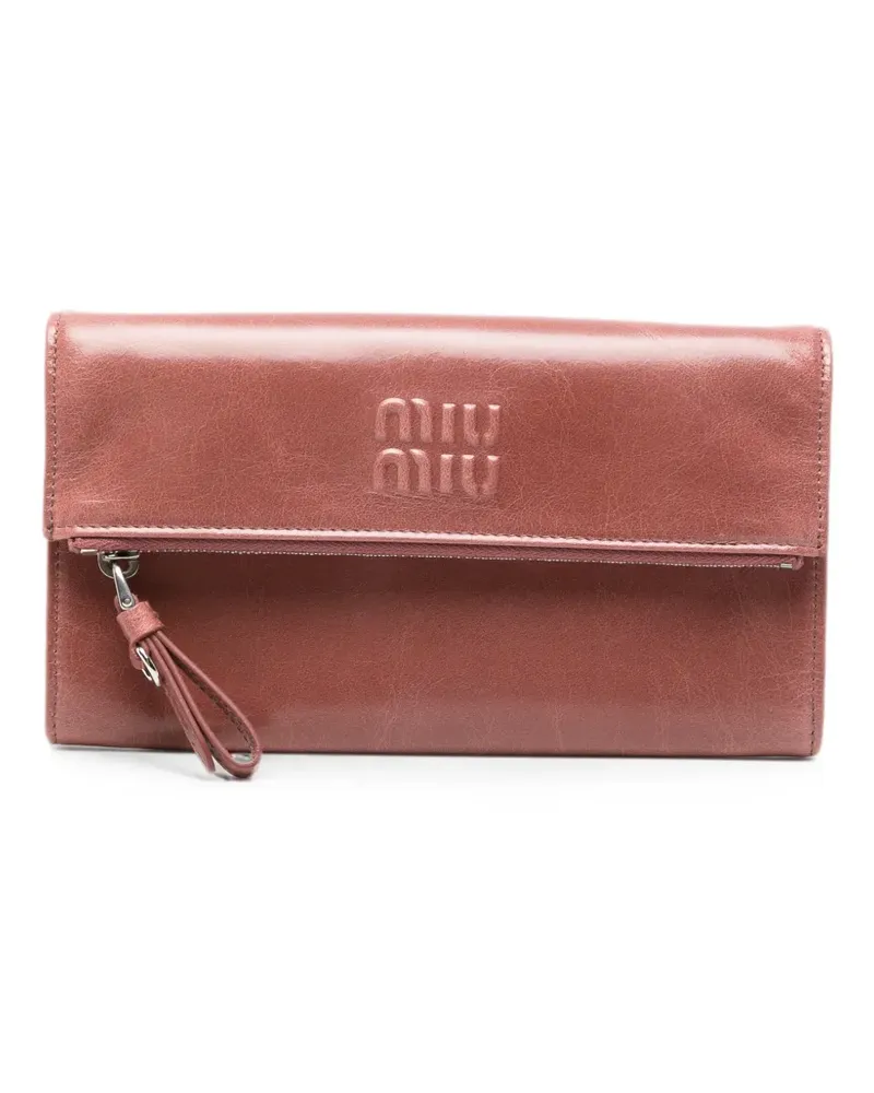 Miu Miu logo-detail leather clutch bag - Rosa Rosa
