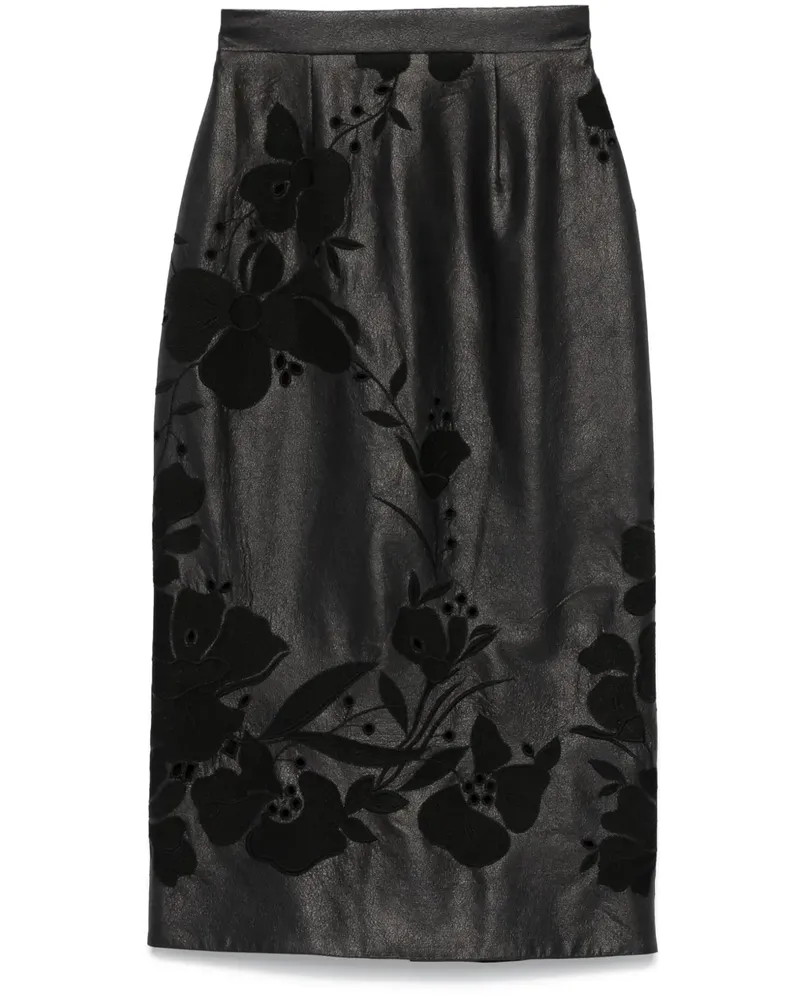 Elie Saab Bestickter Maxirock aus Faux-Leder - Schwarz Schwarz