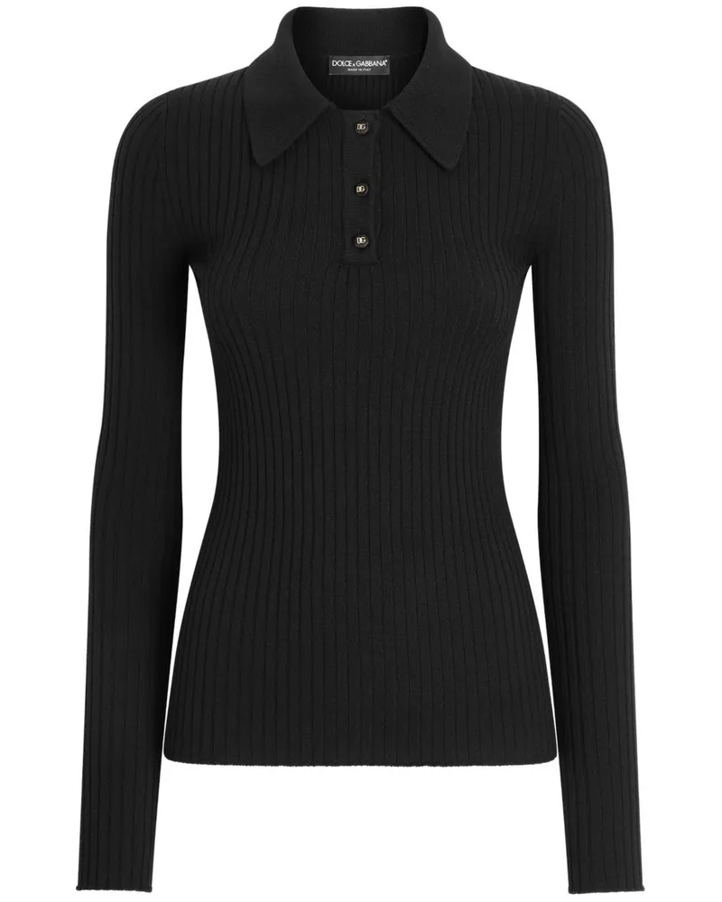 Dolce & Gabbana Poloshirt aus geripptem Strick - Schwarz Schwarz