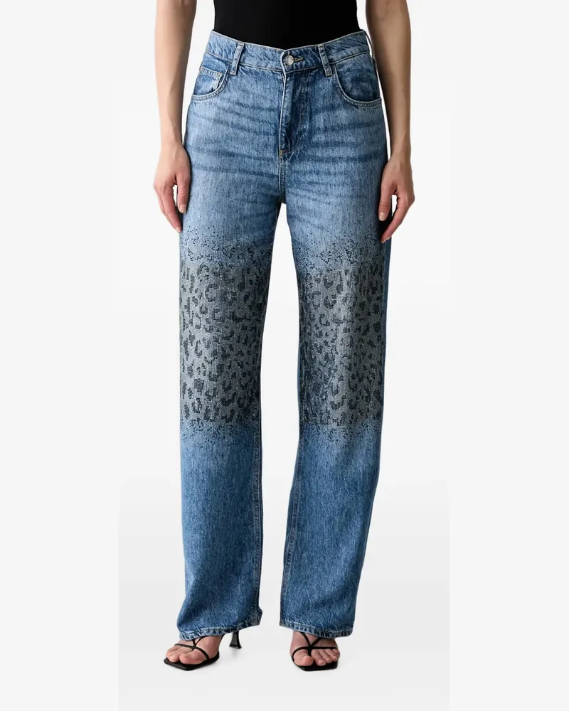 Liu Jo leopard-pattern rhinestone-embellished jeans - Blau Blau