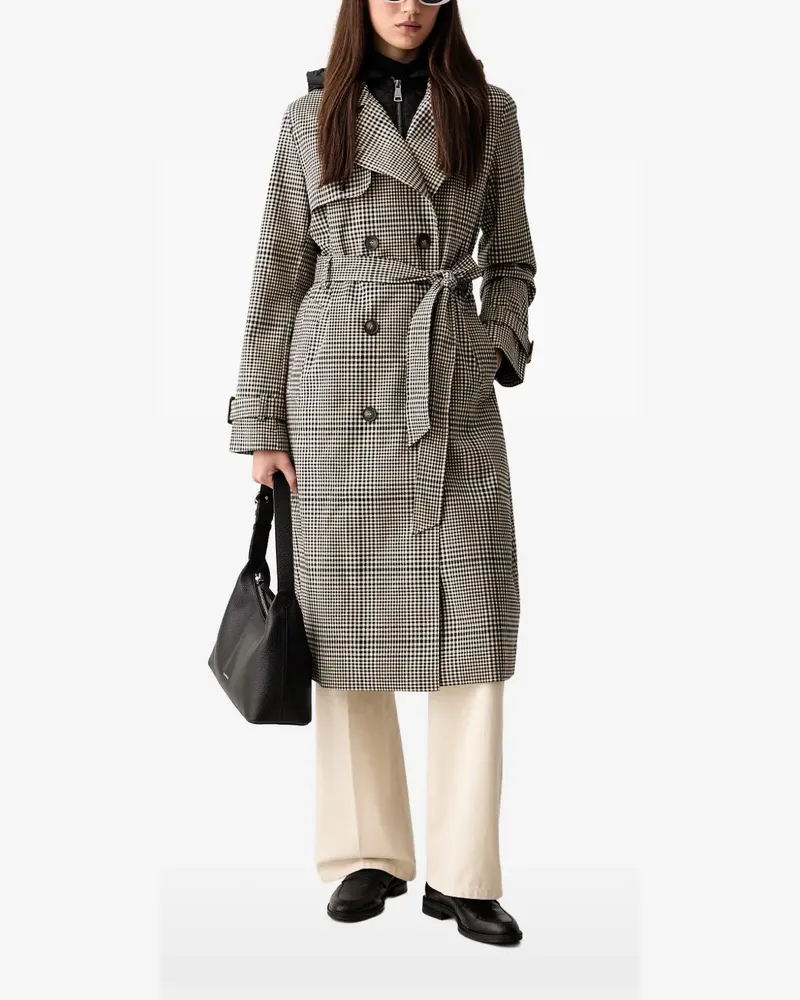 DKNY gingham-pattern hooded trench coat - Nude Nude
