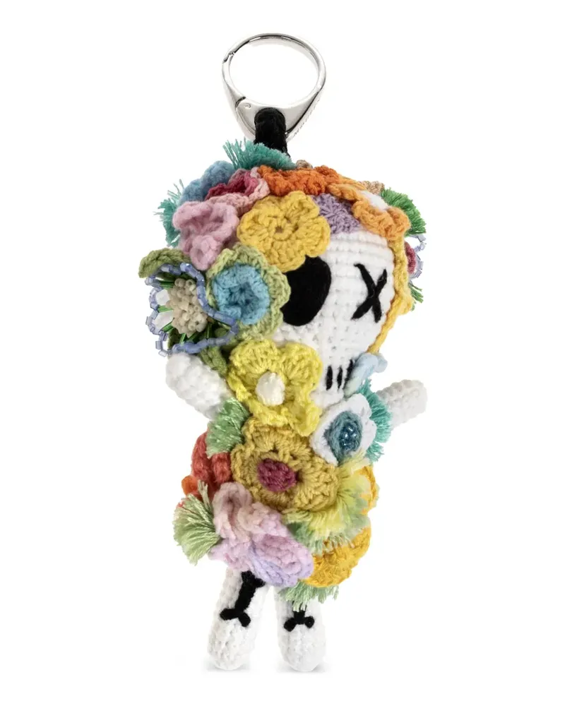 Alexander McQueen crochet floral-embellished bag charm - Weiß Weiß