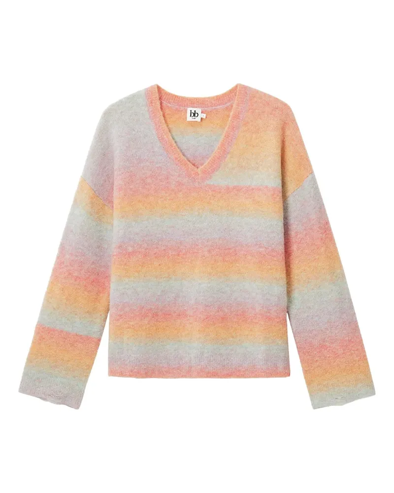 b+ab Gestreifter Pullover mit V-Ausschnitt - Rosa Rosa