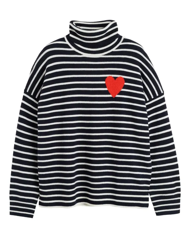 Chinti & Parker Gestreifter Rollkragenpullover mit Herzdetail - Schwarz Schwarz