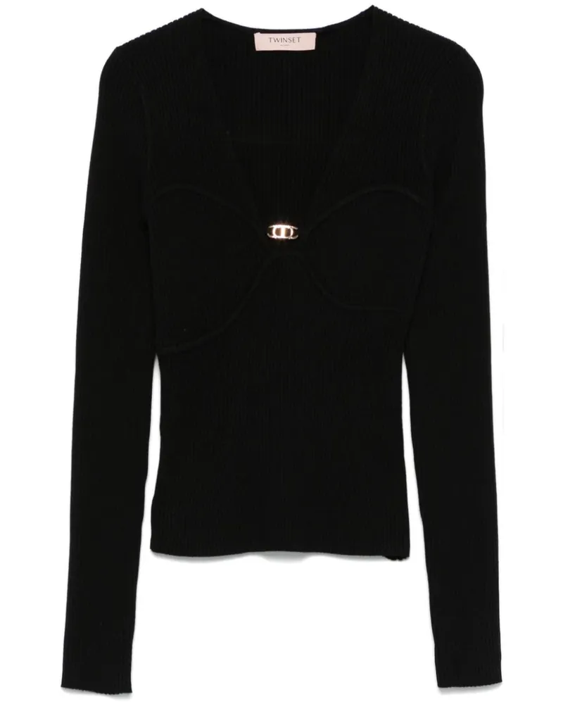 Twin-Set Oberteil mit Oval T-Schild - Schwarz Schwarz
