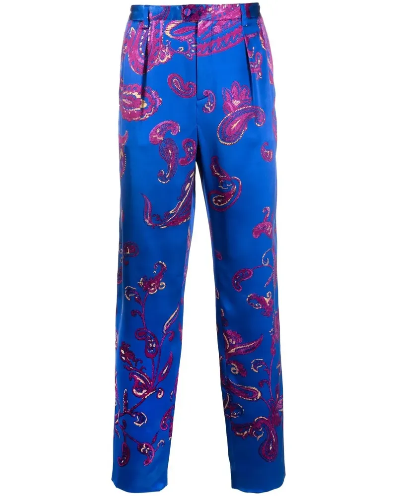 Saint Laurent Hose mit Paisley-Print - Blau Blau