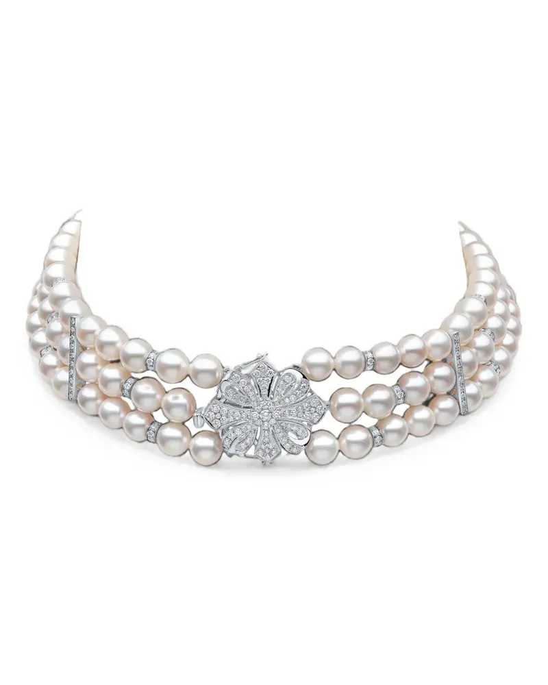 YOKO London Classic Choker mit Süßwasserperlen und Diamantverschluss - Weiß Weiß