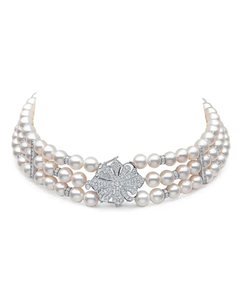 YOKO London Classic Choker mit Süßwasserperlen und Diamanten - Weiß Weiß
