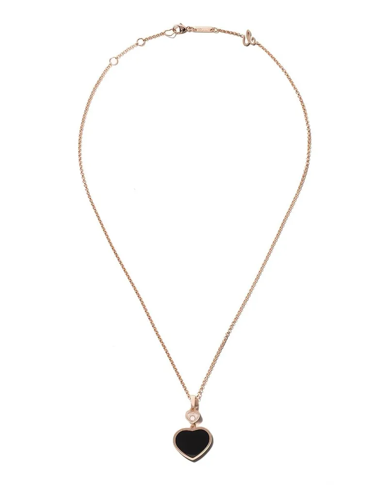 Chopard 18kt 'Happy Hearts' Rotgoldhalskette mit Onyx und einem Diamanten - Rosa Rosa