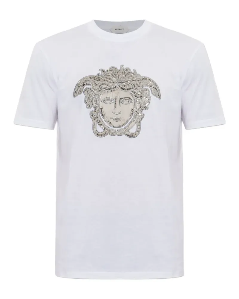 Versace Medusa T-Shirt mit Kristallen - Weiß Weiß