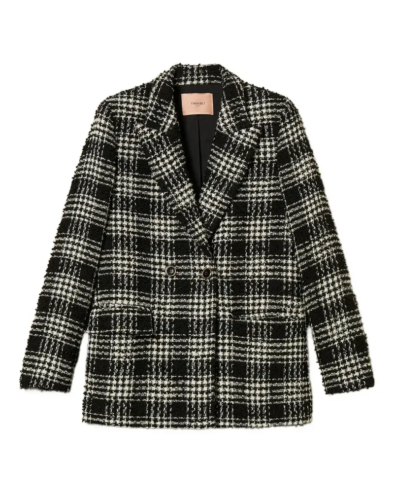 Twin-Set Karierter Bouclé-Blazer - Schwarz Schwarz