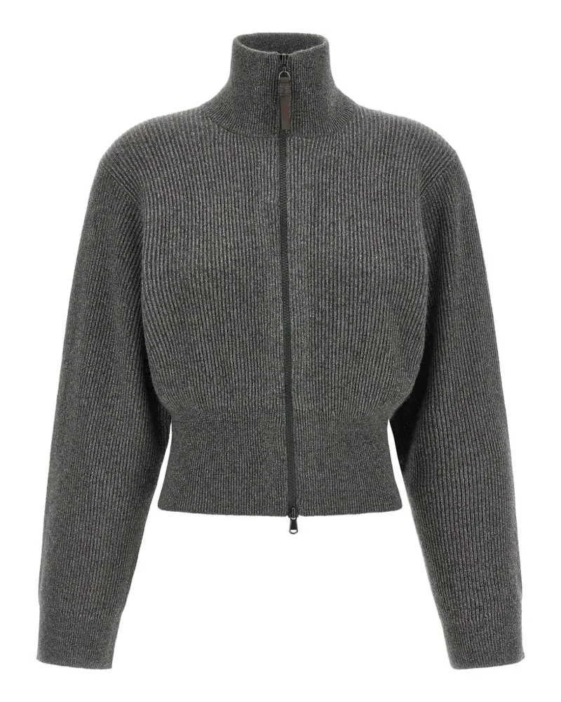 Brunello Cucinelli Gerippter Cardigan mit Reißverschluss - Grau Grau