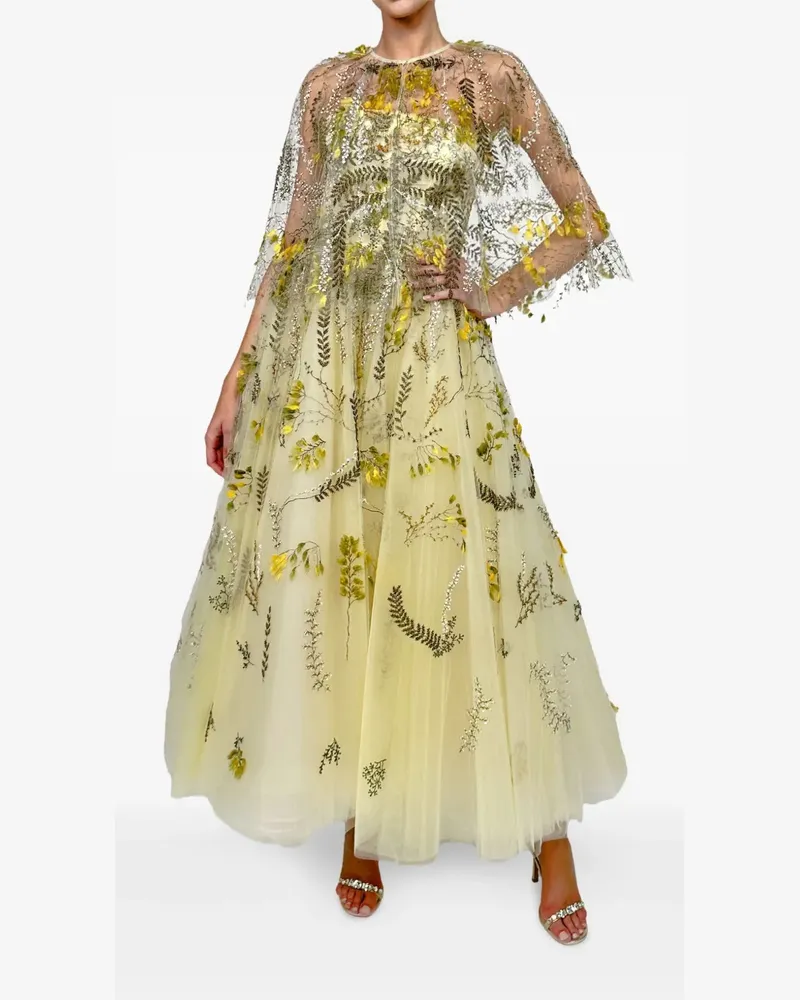 Monique Lhuillier Kleid mit Blumenstickerei - Gelb Gelb