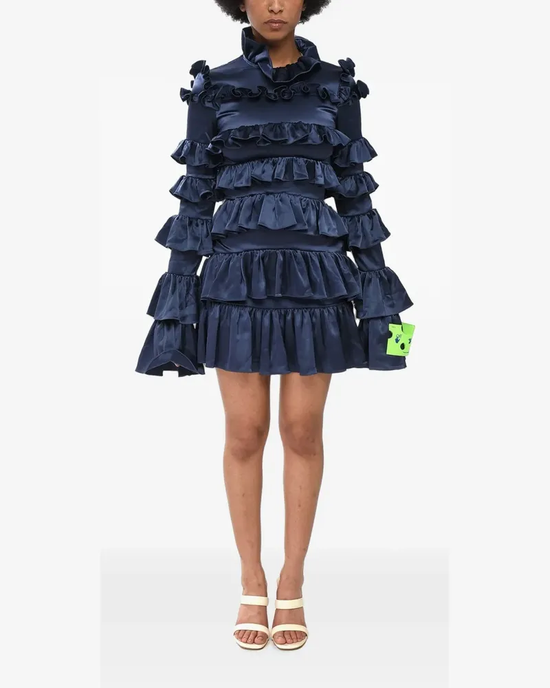 OFF-WHITE ruffle-trimmed satin mini dress - Blau Blau